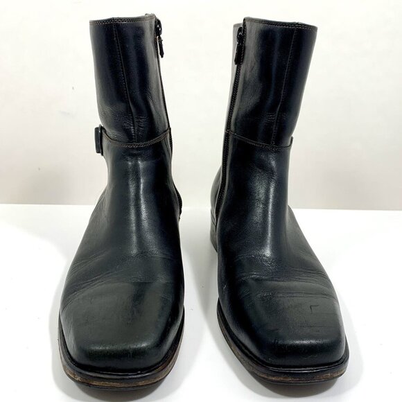 COLE HAAN Country Ankle Boots Black Square Toe Zipper Decorative Buckle SZ 9B - Picture 1 of 9
